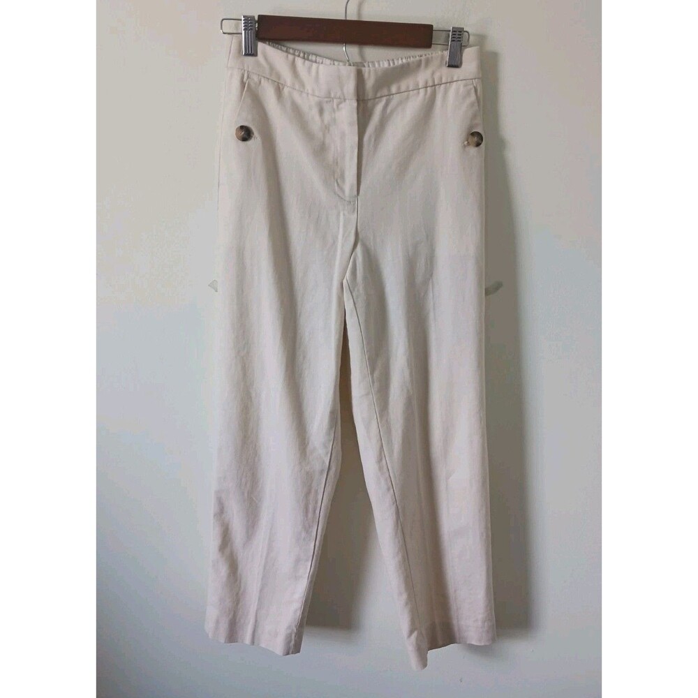 J.Crew Ivory Linen Blend Pants Women Size 2 Elastic Back Waist